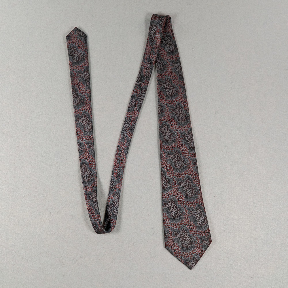 Giorgio Armani Mens Silk Tie Geometric Honeycomb Floral Red Grey Made in Italy